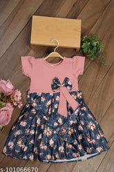 Satin net, cartoon & letter graphic flounce sleeve dress for toddlers, India-made