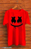 Grey polyester t-shirt with CSK Aashu emoji smiley print for men and women, short sleeves design