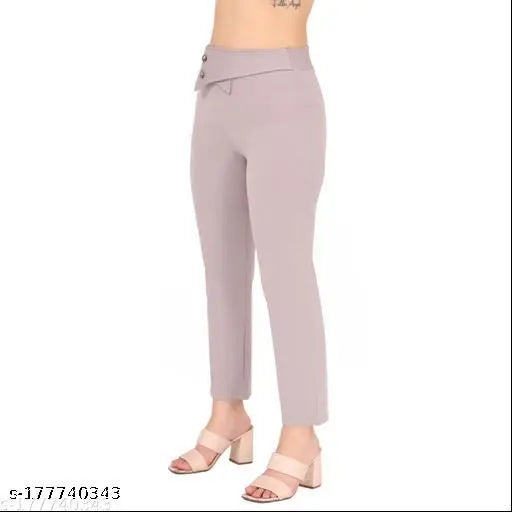Cotton blend, ankle-length trousers combo for women & girls, solid color, elastic waistband, suitable for all weather styles