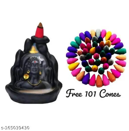Premium Poly Resin Adiyogi Smoke Fountain Backflow with 101 smoke cones, traditional Indian handicraft for peace and spirituality