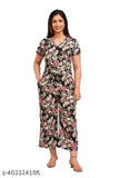 Multicolor rayon short-sleeved jumpsuit, printed pattern, available in sizes S-XXL for versatile occasions, origin India