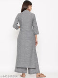 Dark Grey Embroidered Net Kurta Palazzo set, women's cotton ethnic wear, India-made