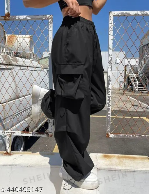 Black and grey polycotton combo 4-pocket cargo pants, perfect for a trendy look. Solid net, ideal for any beautiful lady in your life