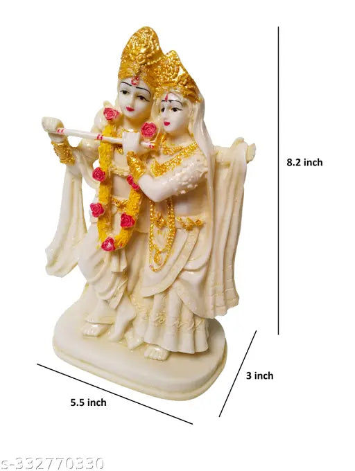 Antique finish polyresin Radha Krishna love couple Hindu god decorative showpiece, 21cm high. Durable and long-lasting colors, easy to clean with dry cotton cloth. Perfect for Pooja Mandir interior decoration or tabletop display. Enhances wealth, health, peace, and happiness in the home according to Vastu. Great gift for marriage anniversaries, parents, festive occasions, and more. Origin: India