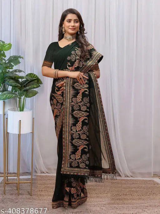 Fashionable Georgette saree with Zari work and running dupion silk blouse, vibrant Indian embroidery on 5.5m saree