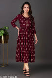 Women's printed rayon Anarkali kurta with three-quarter sleeves, vibrant Indian print, S to XXXL sizes available