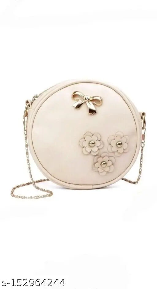 Grey & Cream PU sling bag (2pcs), trendy & embellished net design for women