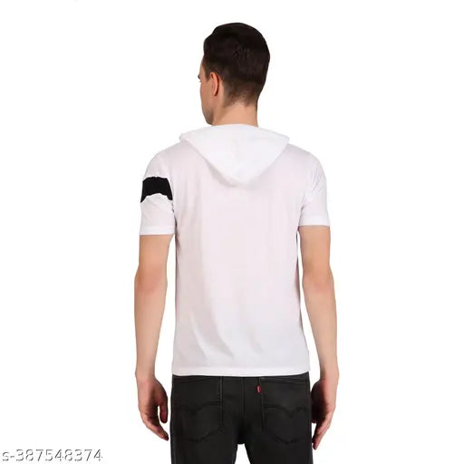 Cotton blend Saltlake Mens Half Sleeve Hoodies, top quality party and casual wear. Printed design on short sleeves t-shirt