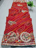 Red Bhandhni Embroidery Georgette saree, traditional Indian silk blouse not included