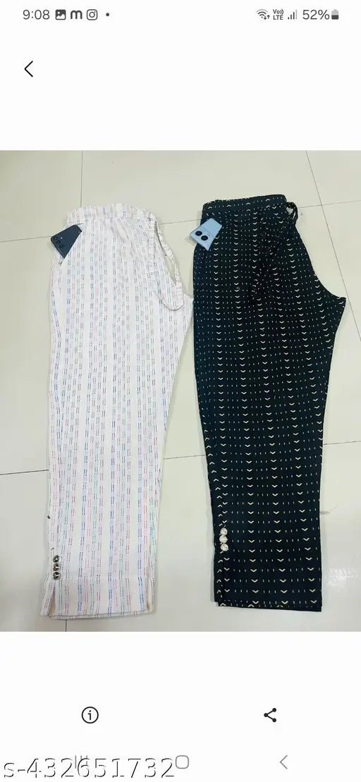 Black and white cotton self-design net pants for men and women, Indian made