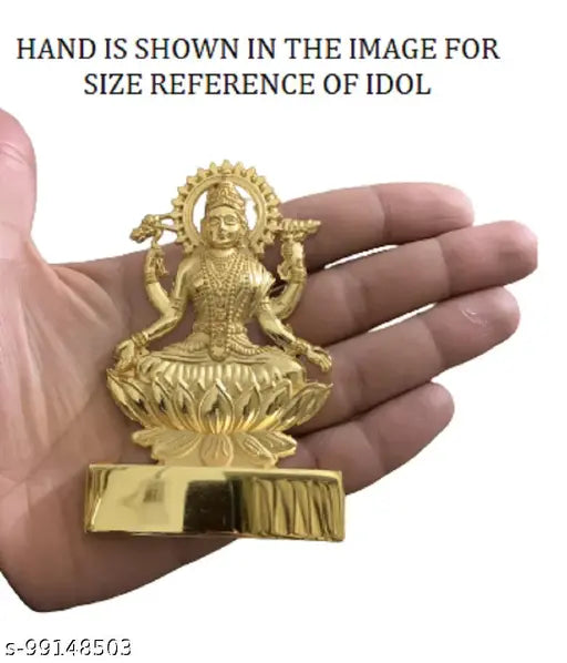 Brass gold decorative statue: MAA Laxmi, Ganeshji, and Saraswati idols, 8cm tall Indian art craft