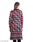 Red wool A-line printed kurti, long sleeves, Montrex premium quality, India origin