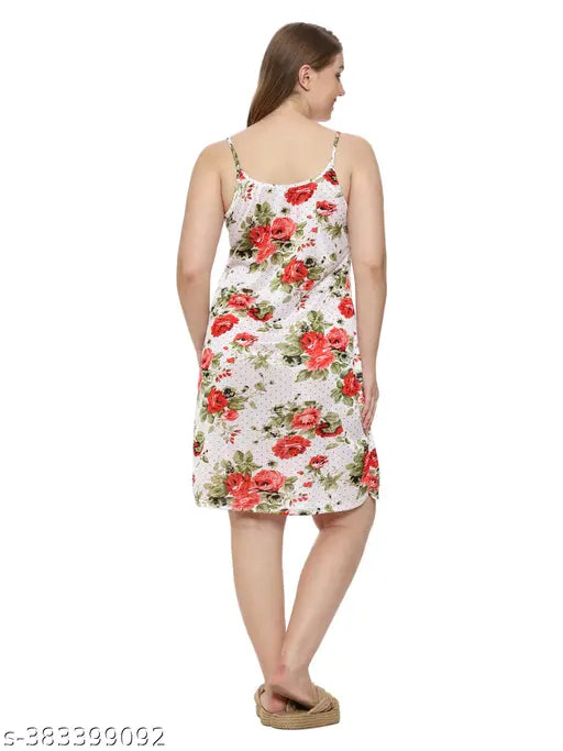 Satin lycra short sleeve nightgown, printed net pattern, women's solid stain, India-made