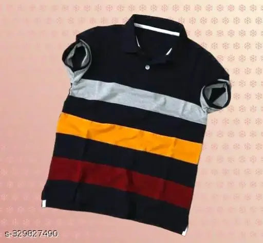 Striped cotton polo t-shirt for men, short sleeves, made in India
