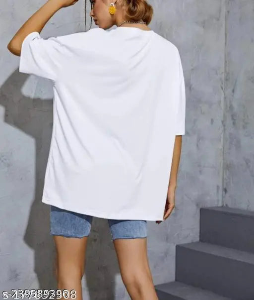 Oversize unisex cotton t-shirt, casual style for women. Solid color, short sleeves. Size: XS/S/M/L/XL/XXL. Made in India