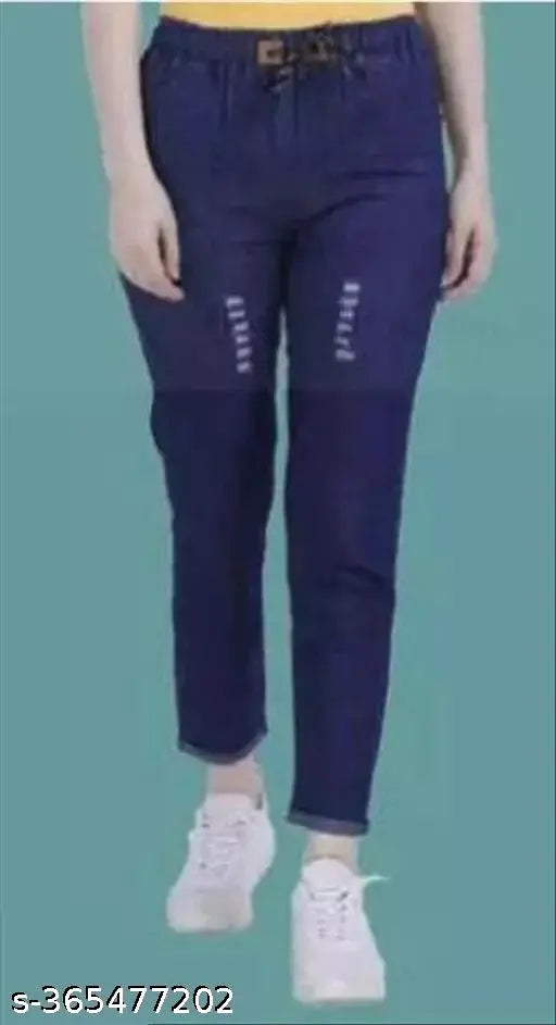 Decent rough denim jogger combo, printed net design, size 26/28/30 for women, made in India