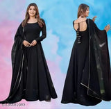 Black Georgette Morpeach Anarkali Kurta Set with Dupatta, Indian designer wedding gown for women