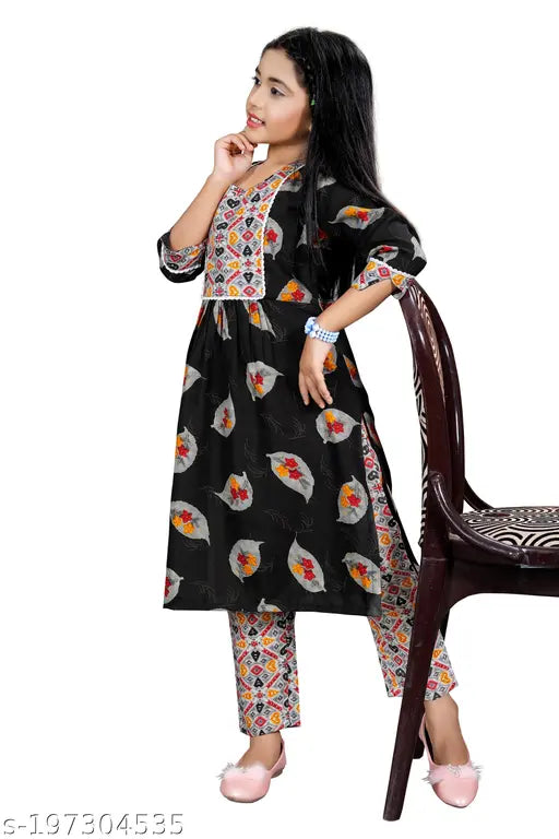 Printed rayon kurta sets for girls, straight top with trousers and three-quarter sleeves, 4-14 years, Indian clothing