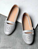 Grey synthetic ballerinas - slip-on women's flats, solid design in sizes IND-4 to IND-8