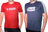 Grey and red Lycra stretchable T-shirt with short sleeves and printed net pattern, available in sizes M, L, XL