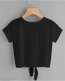 Black knot crop top t-shirt with cat print, trendy women's lycra short sleeve