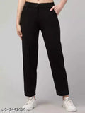 Cotton Lycra Anara Fashion trousers, women's solid-colored pants with two front pockets, high-rise style for casual wear (size 28, 30, 32, 34, 36)