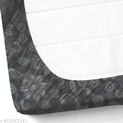 Grey flannel fitted bedsheet (240 TC), Clovis Crafts Self Design, superfine quality with ethnic motifs, ideal for heavy winter seasons
