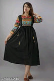 Printed rayon long Anarkali kurti, lightweight, three-quarter sleeves, Indian fashion for casual outings
