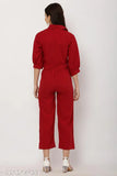 Red crepe fabric 3/4th sleeve jumpsuit for women by KGN Fashion, ideal for parties or casual wear