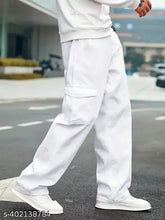 Pure white denim baggy cargo jeans for men, size 28/26in x 40in or 34/34in x 40in, made in India