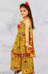 Cotton dupatta chiffon printed two-piece set: Kurta with Palazzo and Dupatta for girls, India origin