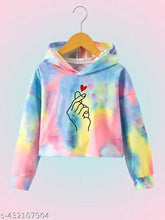 Cotton blend printed crop hoodie in western style, long sleeves, slim fit for girls aged 4-16 years, dyed/washed pattern
