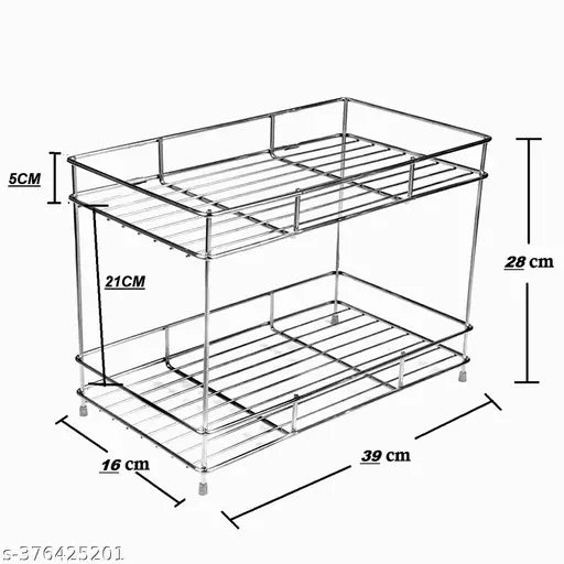 Stainless steel 2-tier kitchen spice rack organizer, big size for modular storage, India-made versatile shelf/rack