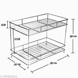 Stainless steel 2-tier kitchen spice rack organizer, big size for modular storage, India-made versatile shelf/rack