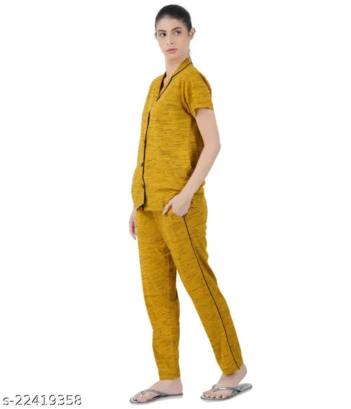 Cotton night suit set for women, solid pattern, short sleeves by Sevnix - Made in India