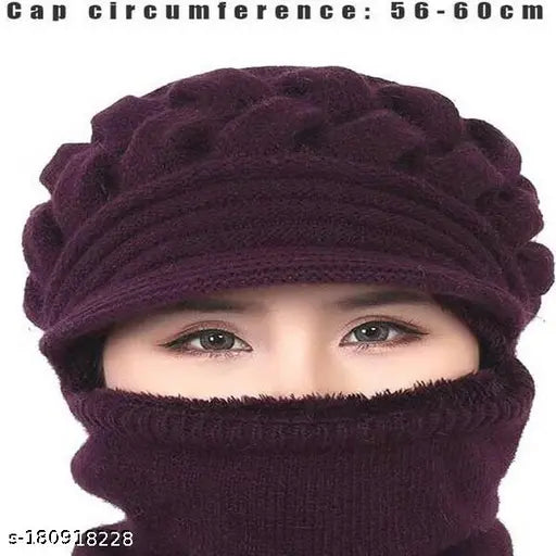 Woolen YOUTH ROBE beanie cap with neck warmer. Soft wool & fur fabric, super warm, ideal for winter activities, durable & easy care. Made in India