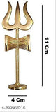 Golden brass Shiva Trishul statue, 11 cm height for car dashboard or temple, stylish religious idol with stand