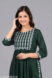 Rayon naira cut embroidery kurti, solid color three-quarter sleeve outfit for women, Indian fashion, size S (36in bust, 48in length)