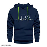 Blue printed unisex hoodie with heart beat design, suitable for boys and girls, cotton material, long sleeves