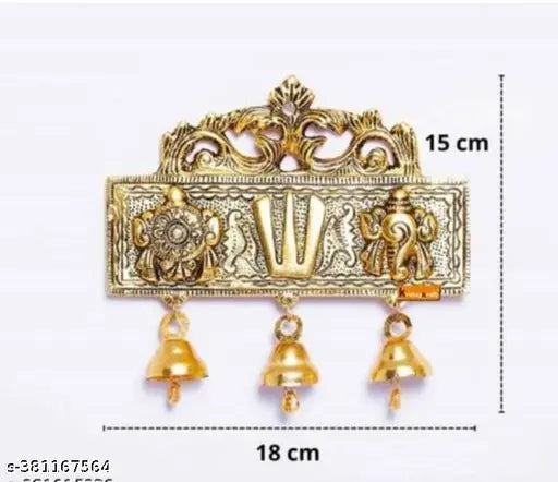 Golden aluminum Tirupati Balaji Shankh Chakra Tilak with Hanuman ji symbol II, ornamental showpiece - 15 cm (Vastu compliant)