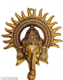 Golden aluminum Ganesha wall hanging, intricate Indian decorative showpiece - 28 cm