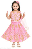 Cotton blend kids lehenga choli, embroidered with net dupatta - Indian festive wear for little ones