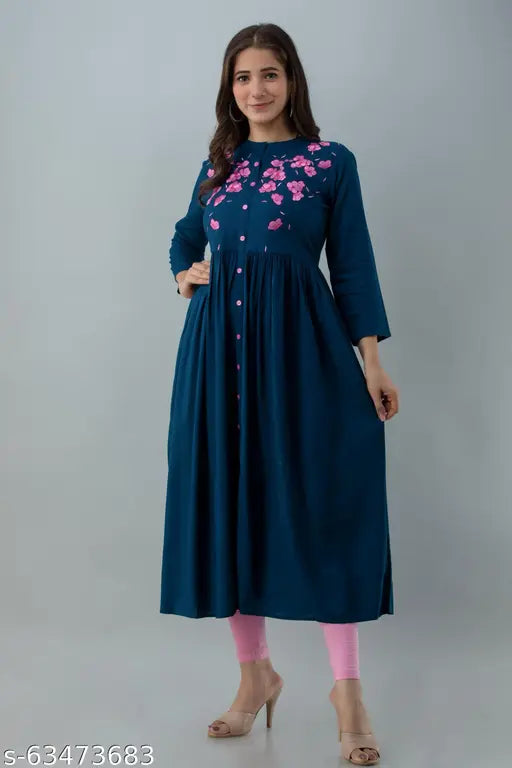 Rayon embroidered kurta by Janaknandini Crafts, three-quarter sleeves, Indian fashion