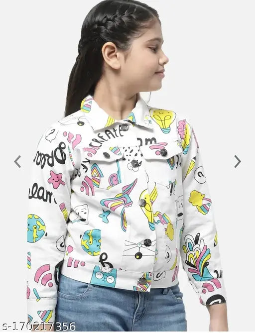 Cotton blend printed net girls jacket & coat for 5-6 years, trendy winter wear