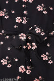 Printed knee-length poly crepe jumpsuit by Hainah, women's fashion-focused summer wear with side pockets, tie-up belt, and western style fit