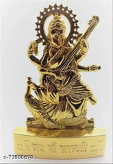Sarswati Ji metal idol, intricately detailed Indian god figure, length 10cm x breadth 6cm