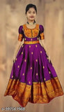 Silk kids long frock ready-made saree, embroidered net with lace detailing, India origin, classic design with modern flair