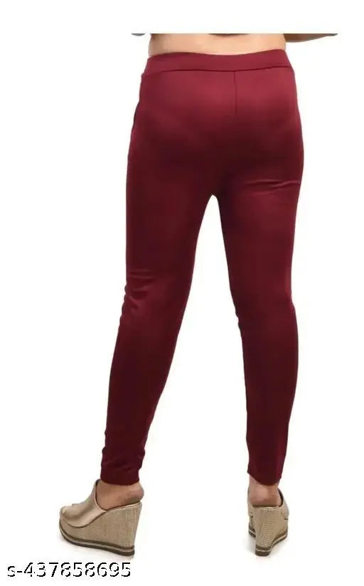Maroon White Lycra jeggings combo pack, stylish workwear with subtle checked pattern and practical pockets