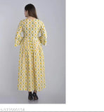 Rayon Jaipuri Sanganeri printed Anarkali kurti/kurta, vibrant three-quarter sleeve Indian fashion on mannequin