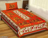 Orange Gangor Jaipuri print cotton single bed sheet with pillow cover, high-quality Indian bed linen for contemporary bedroom decor